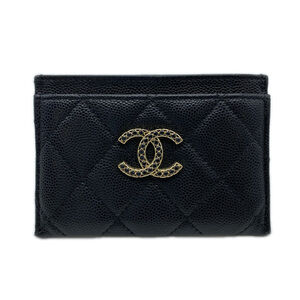 CHANEL Caviar Leather Card Case AP3401, Black Leather, Women's